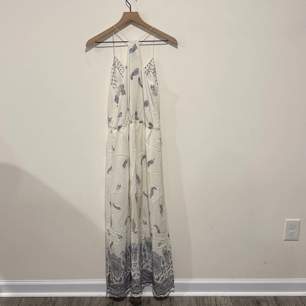 • Club Monaco • Women’s Silk Paisley Maxi Dress White and Blue  4 - Picture 5 of 5